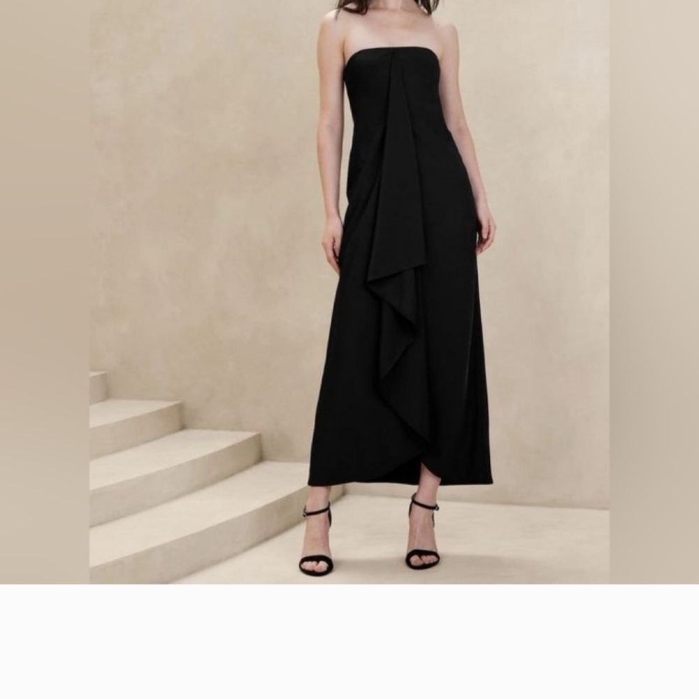 NWT Banana Republic Black Strapless Draped Gown